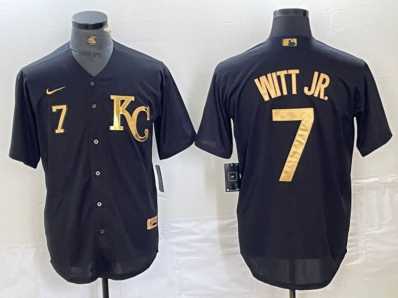 Men Kansas City Royals 7 Witt jr Black gold 4 th generation Nike 2024 MLB Jersey style 3
